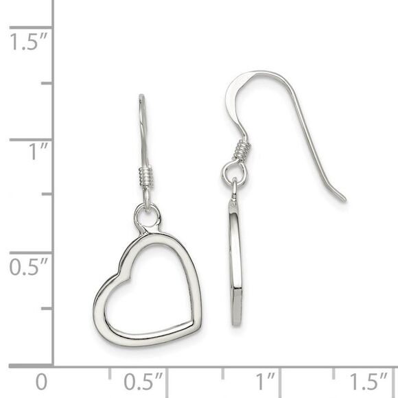 12mm Open Heart Dangle Earrings in Sterling Silver - Picture 4 of 5